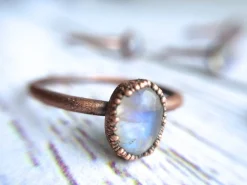 Rainbow moonstone ring | Simple stone stacking ring