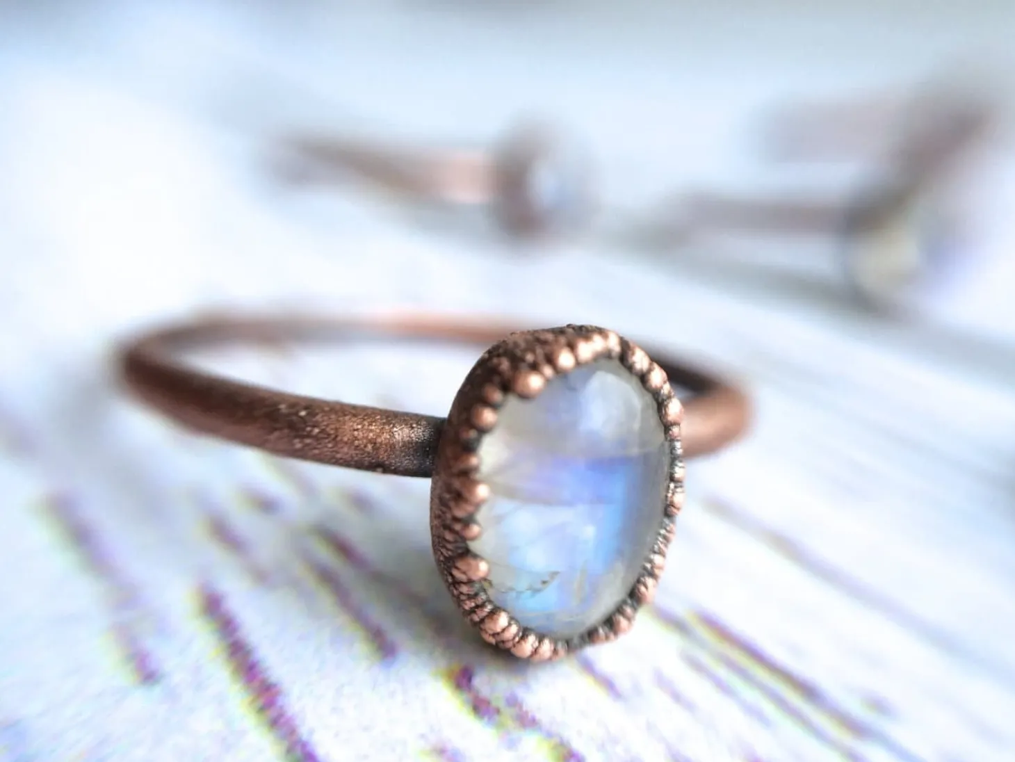 Rainbow moonstone ring | Simple stone stacking ring