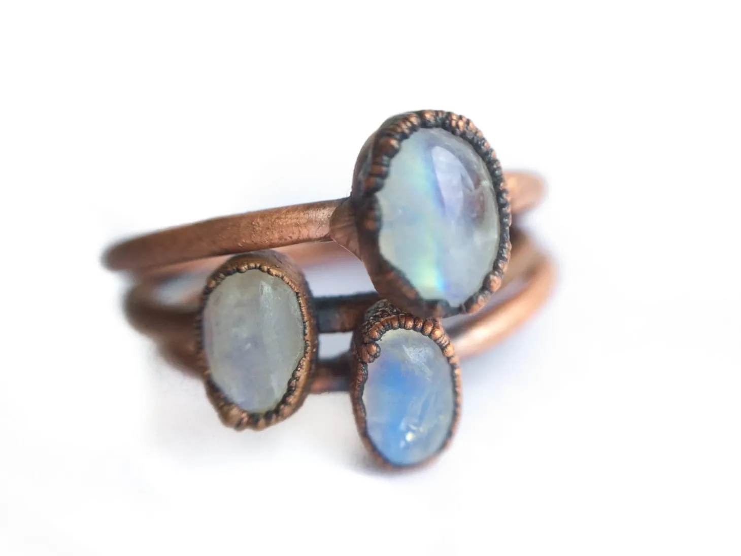 Rainbow moonstone ring | Simple stone stacking ring