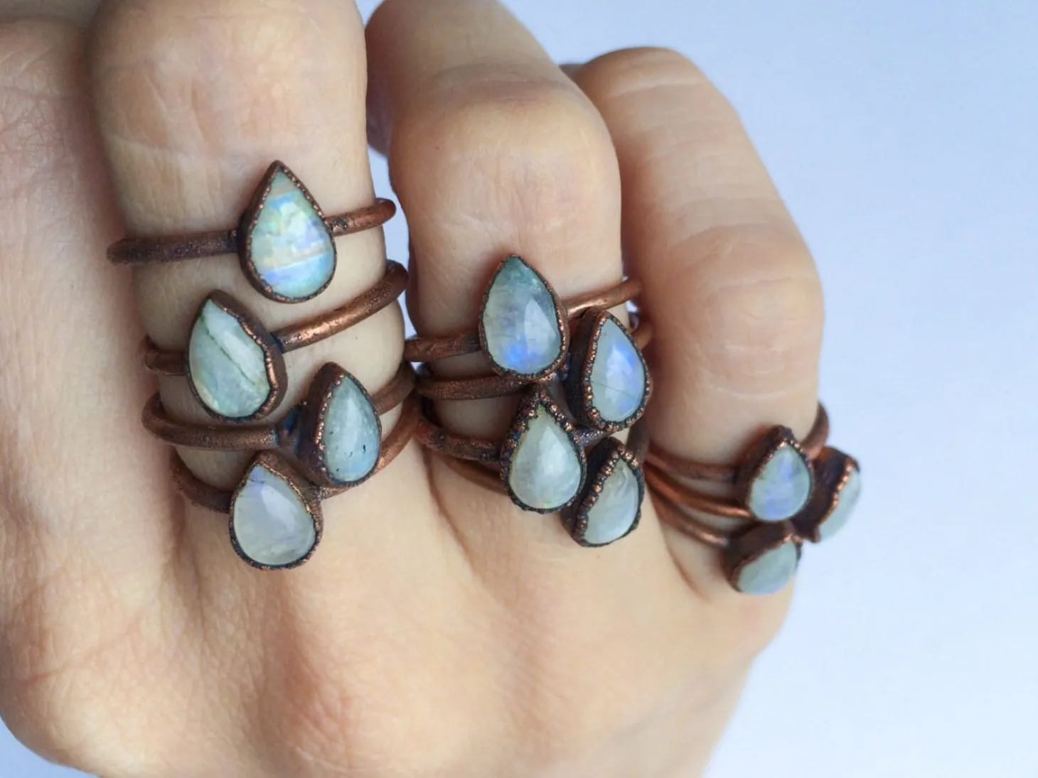 Rainbow moonstone ring | Simple stone stacking ring