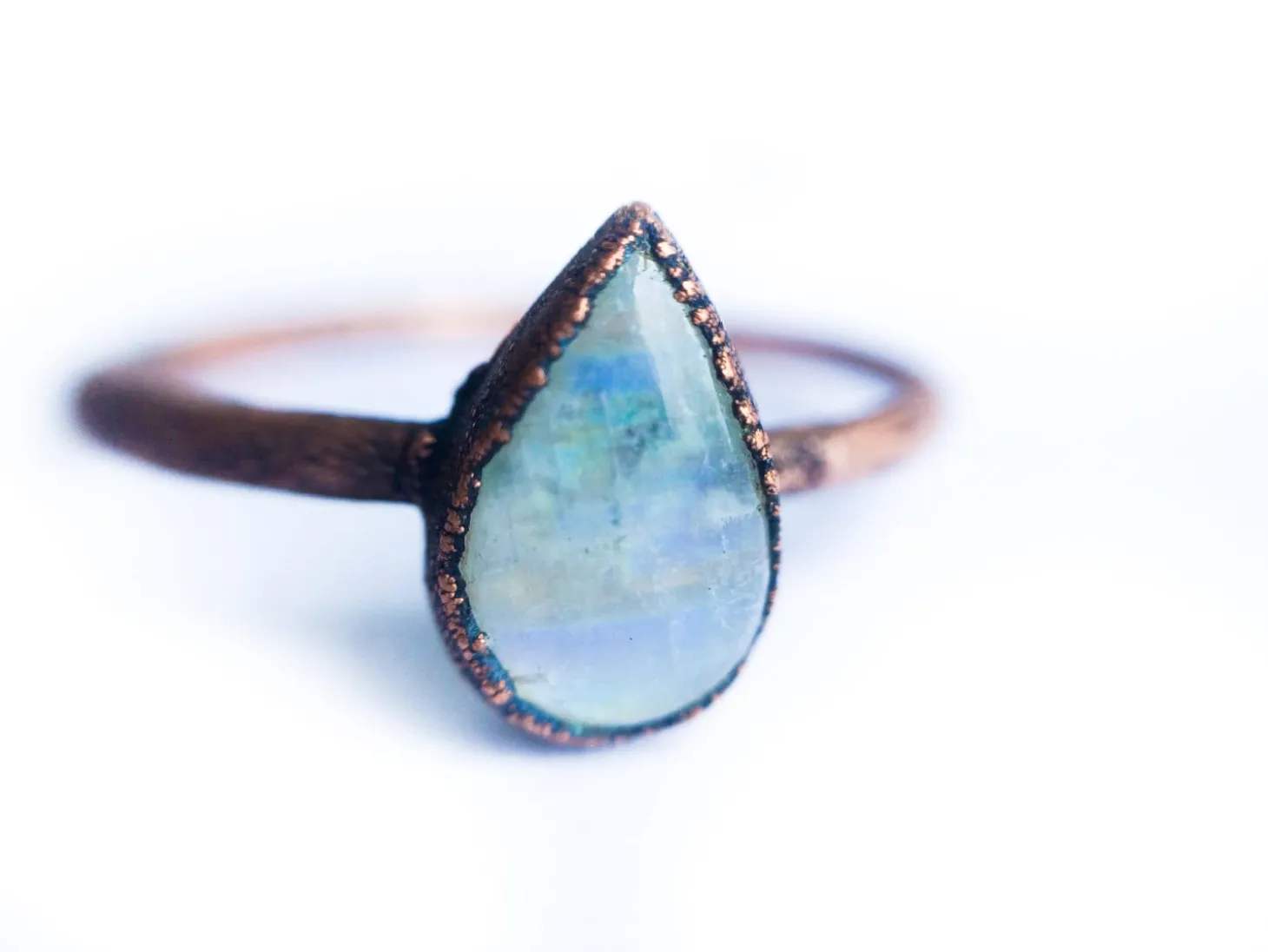 Rainbow moonstone ring | Simple stone stacking ring