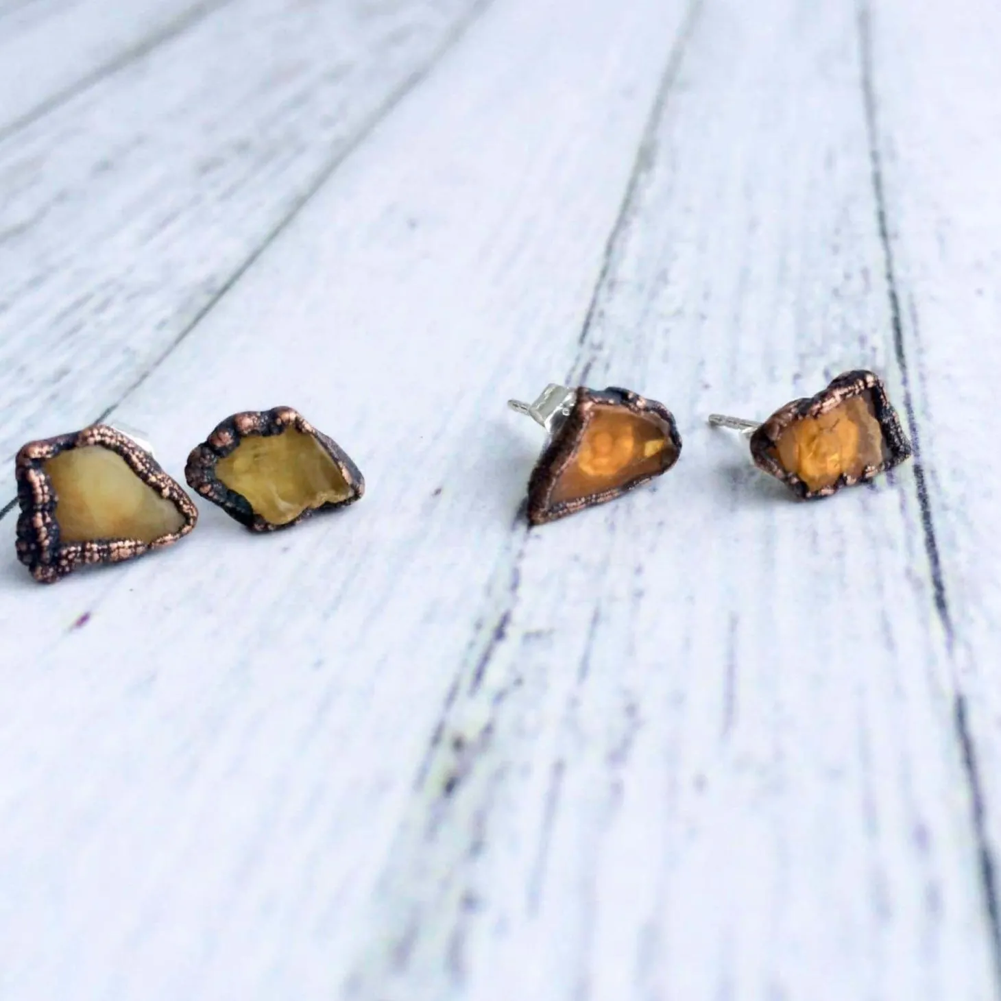 Raw Amber studs | Rough amber earrings