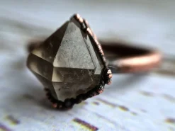 Raw crystal ring | anthraxolite quartz diamond ring