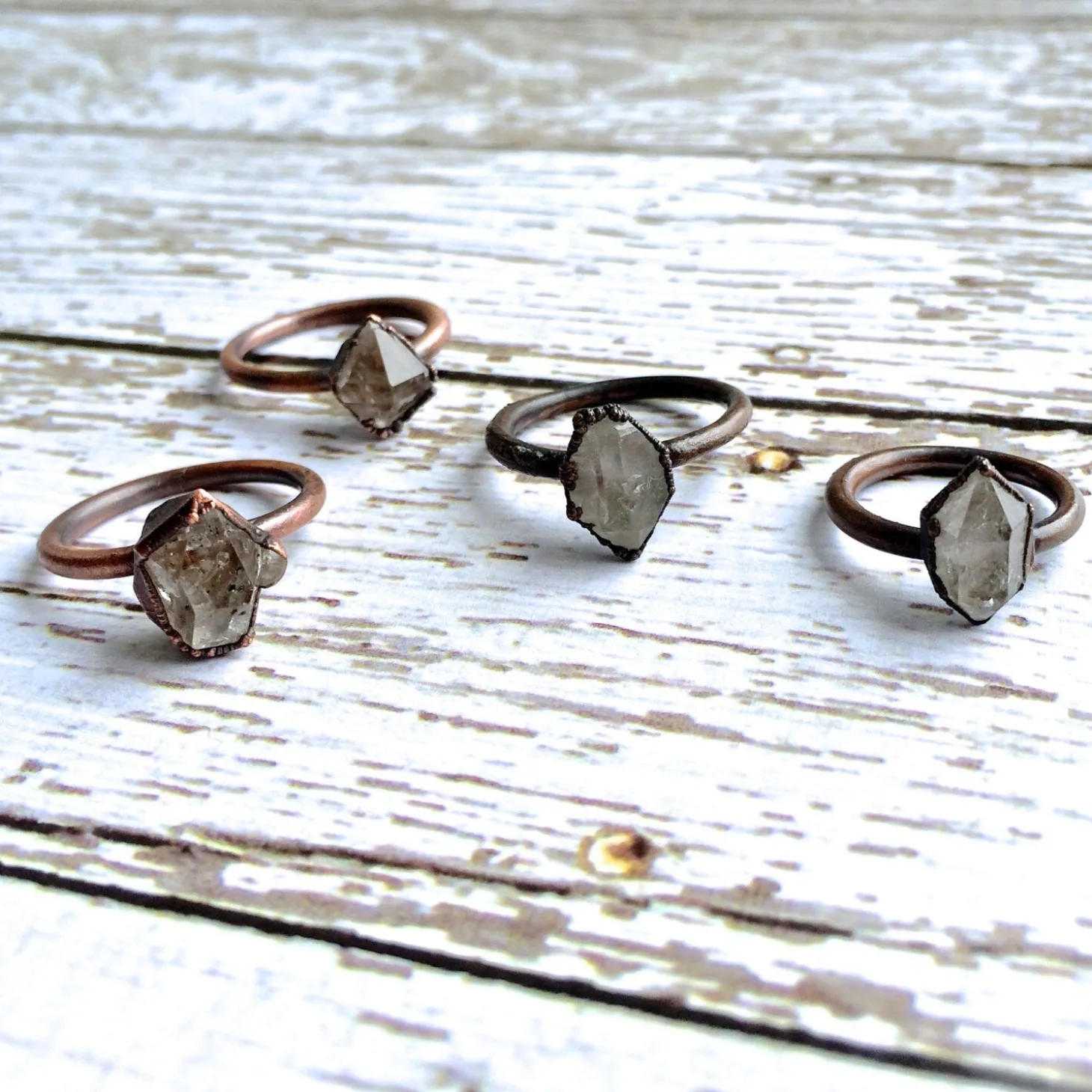 Raw crystal ring | anthraxolite quartz diamond ring