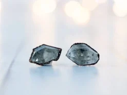Raw crystal studs | Herkimer diamond antraxolite stud earrings