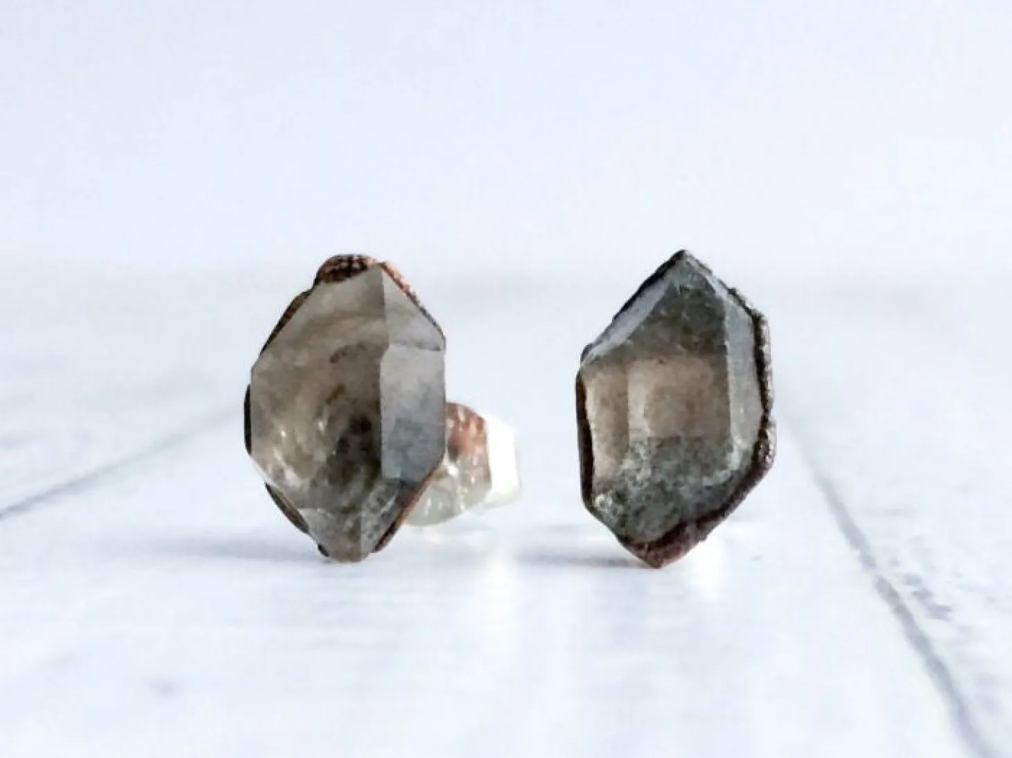 Raw crystal studs | Herkimer diamond antraxolite stud earrings
