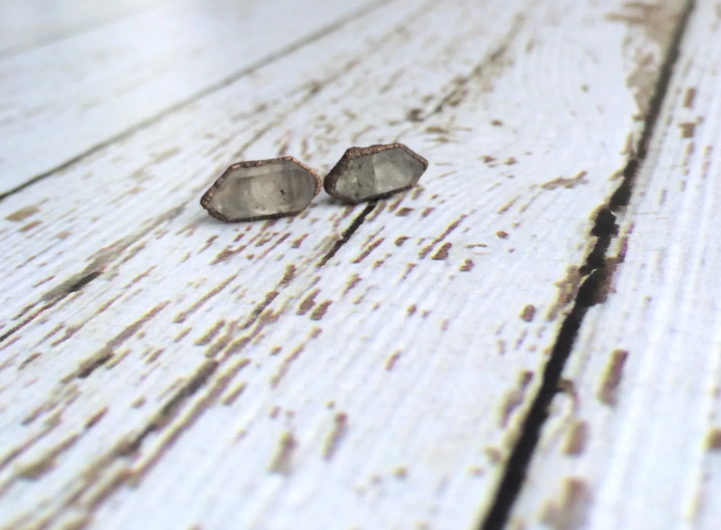 Raw crystal studs | Herkimer diamond antraxolite stud earrings