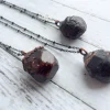 Raw garnet necklace | Raw garnet pendant on oxidized sterling silver chain