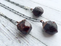 Raw garnet necklace | Raw garnet pendant on oxidized sterling silver chain