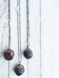 Raw garnet necklace | Raw garnet pendant on oxidized sterling silver chain