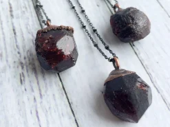 Raw garnet necklace | Raw garnet pendant on oxidized sterling silver chain