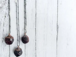 Raw garnet necklace | Raw garnet pendant on oxidized sterling silver chain