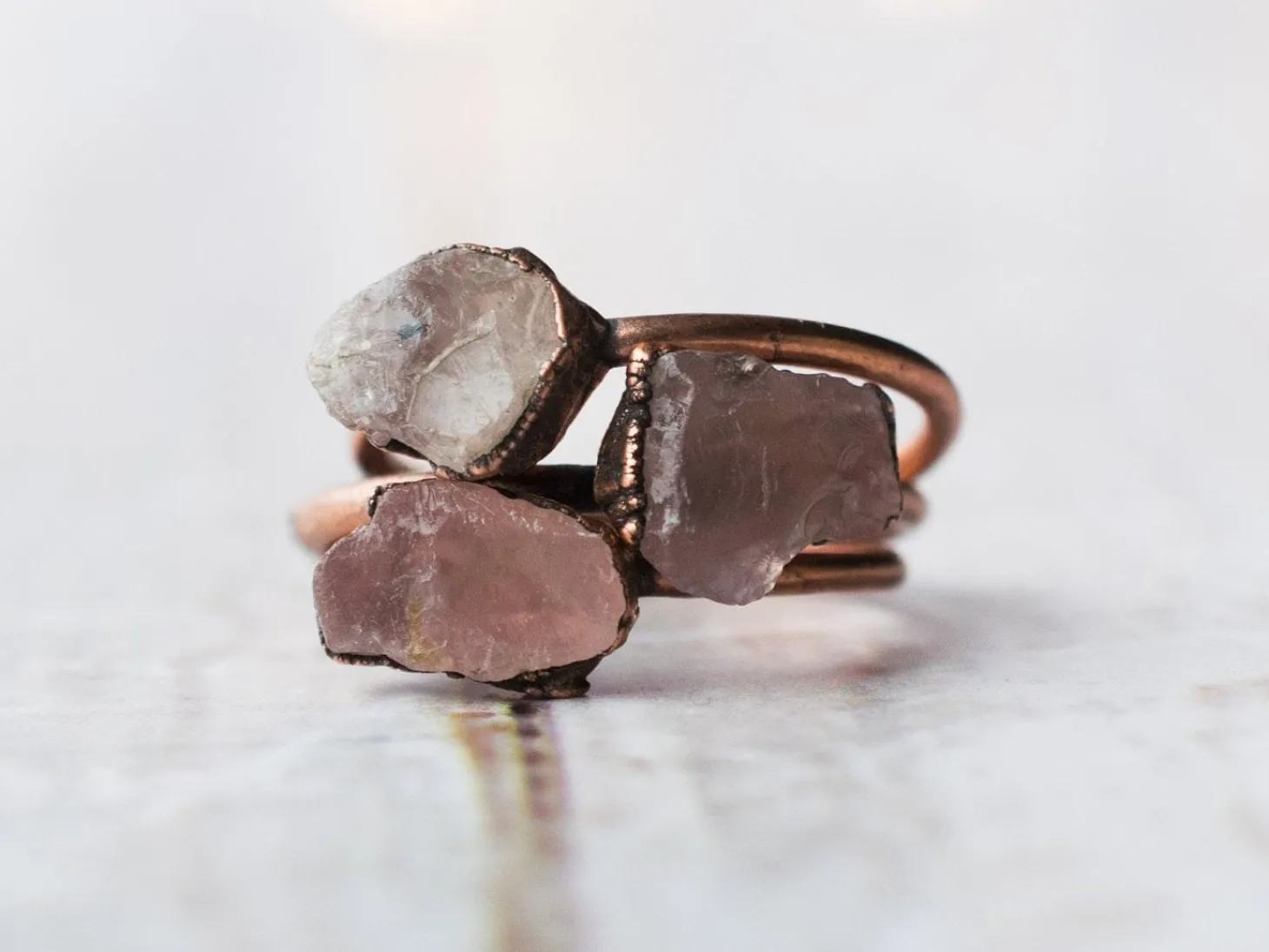Raw Rose Quartz ring | Simple stone stacking ring