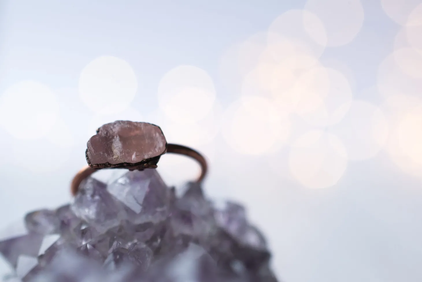 Raw Rose Quartz ring | Simple stone stacking ring