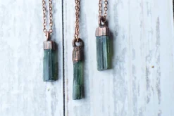 Raw tourmaline necklace | Green tourmaline crystal necklace