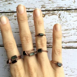 Raw tourmaline ring | Green tourmaline crystal ring