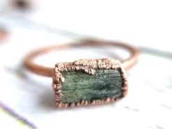 Raw tourmaline ring | Green tourmaline crystal ring
