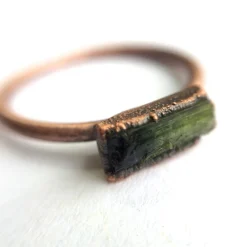 Raw tourmaline ring | Green tourmaline crystal ring