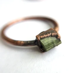 Raw tourmaline ring | Green tourmaline crystal ring