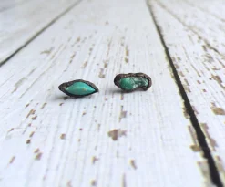 Raw turquoise stud earrings | Turquoise nugget sterling silver post earring