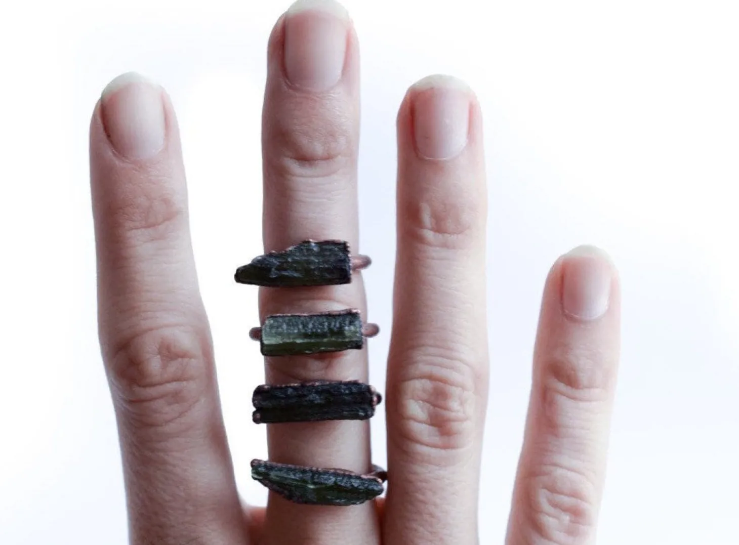 Rectangular Moldavite ring | Genuine moldavite ring