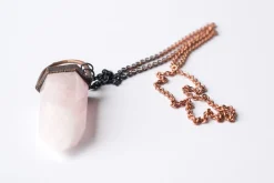 Rose Quartz crystal necklace | Electroformed crystal necklace