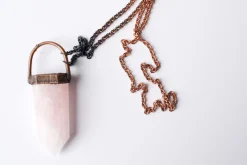 Rose Quartz crystal necklace | Electroformed crystal necklace