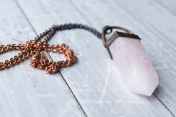 Rose Quartz crystal necklace | Electroformed crystal necklace