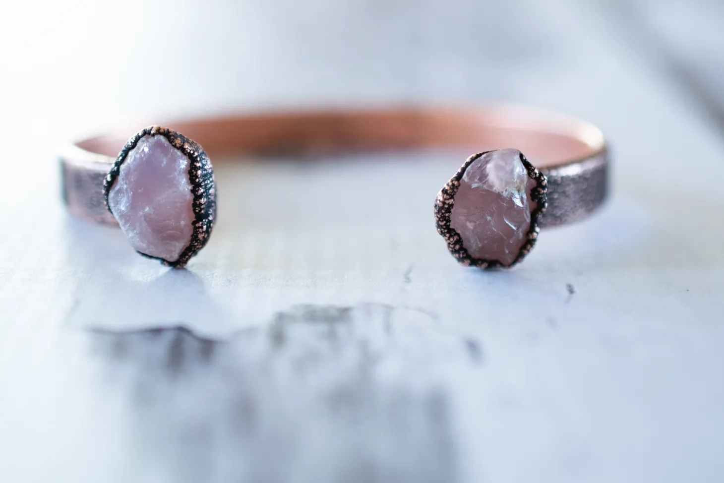 Rose Quartz Cuff Bracelet | Rough Rose quartz Cuff Bracelet