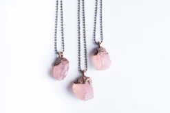 Rose quartz necklace | Electroformed crystal necklace