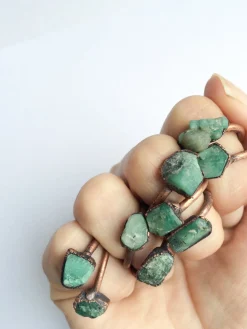 Rough emerald ring | Raw Emerald birthstone ring