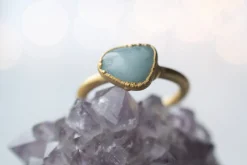 SALE Gold Aquamarine crystal ring | Raw aquamarine ring
