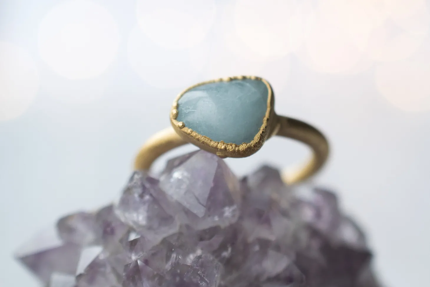 SALE Gold Aquamarine crystal ring | Raw aquamarine ring