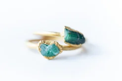 SALE Gold Emerald ring | Rough emerald ring