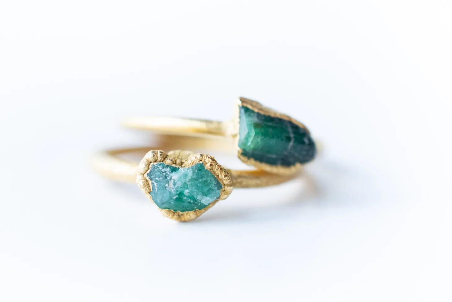 SALE Gold Emerald ring | Rough emerald ring