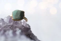 SALE Gold Emerald ring | Rough emerald ring