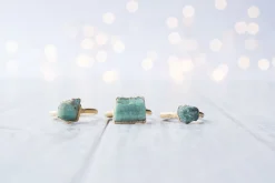 SALE Gold Emerald ring | Rough emerald ring
