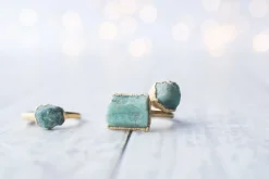 SALE Gold Emerald ring | Rough emerald ring