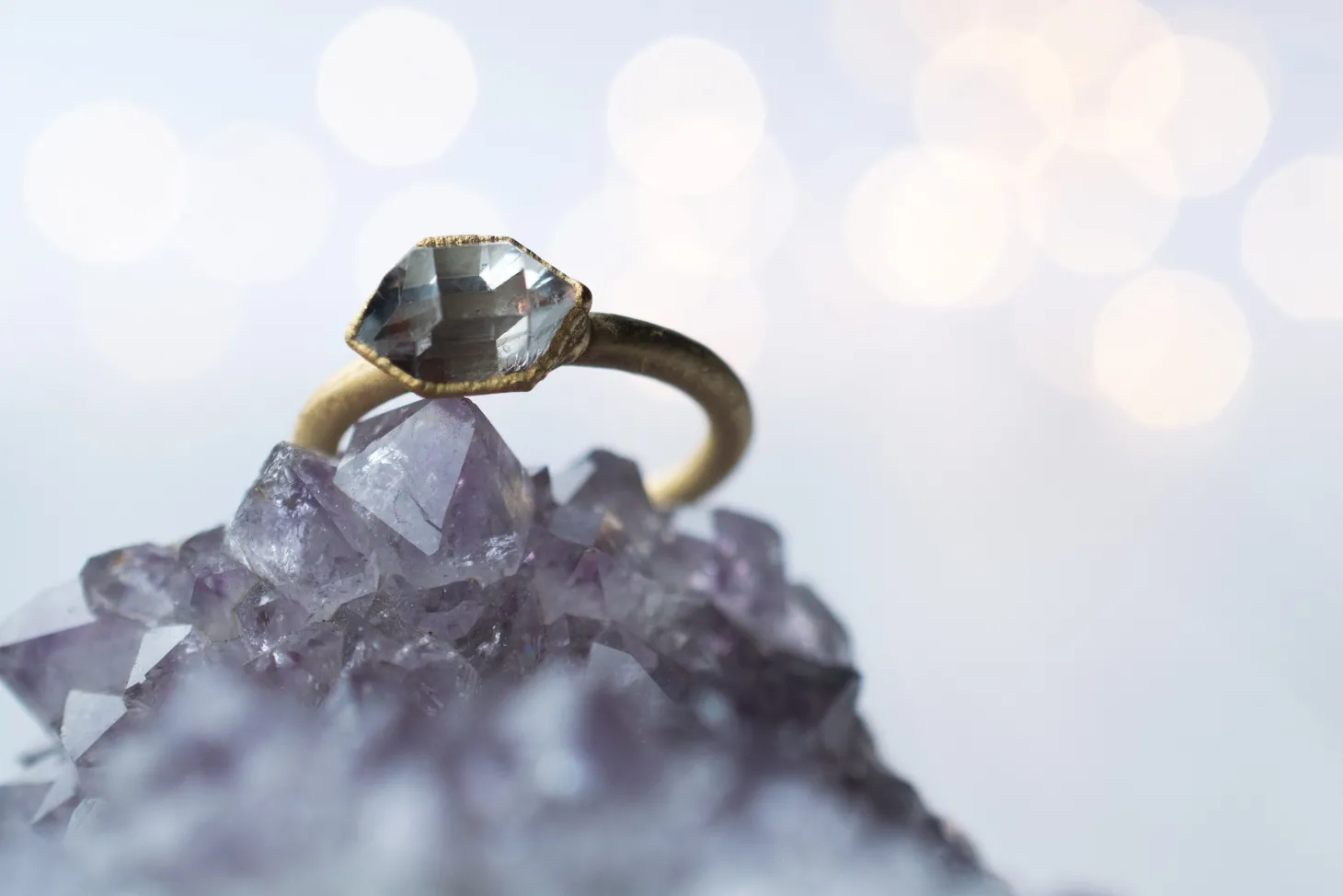 SALE Gold raw crystal ring | Herkimer diamond ring