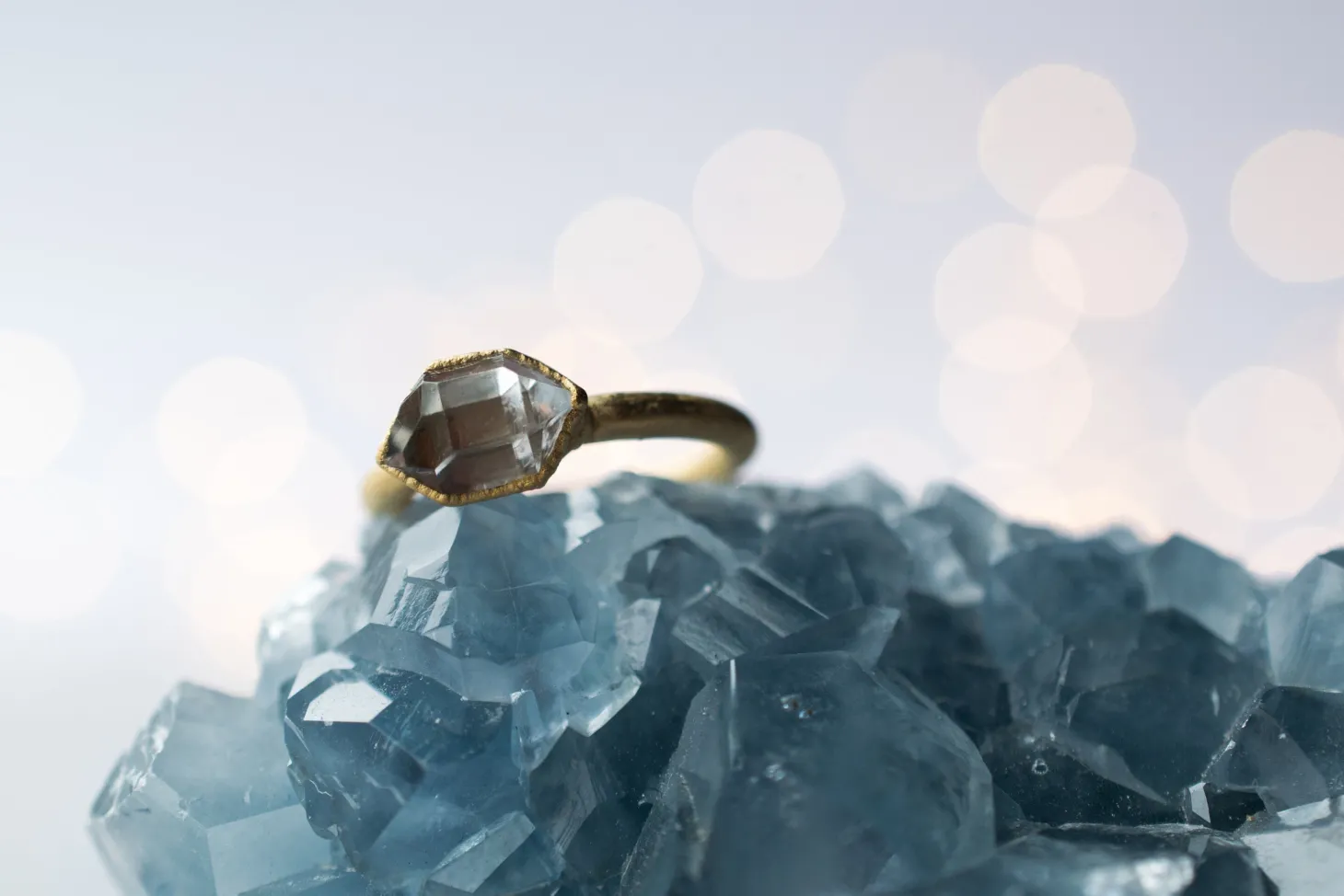 SALE Gold raw crystal ring | Herkimer diamond ring