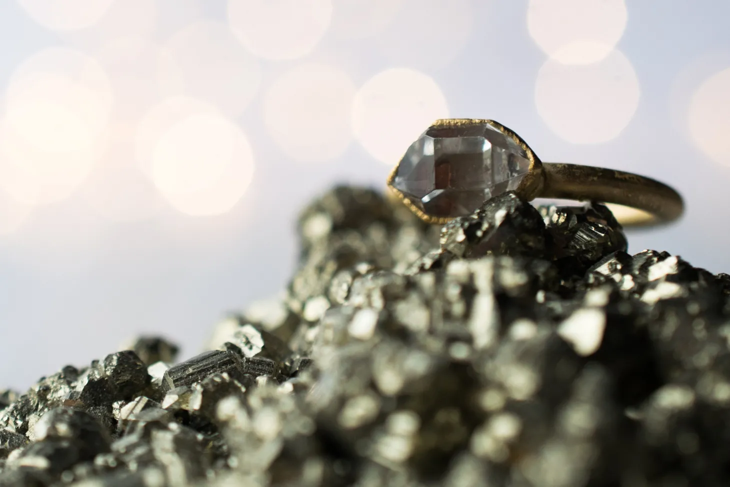 SALE Gold raw crystal ring | Herkimer diamond ring