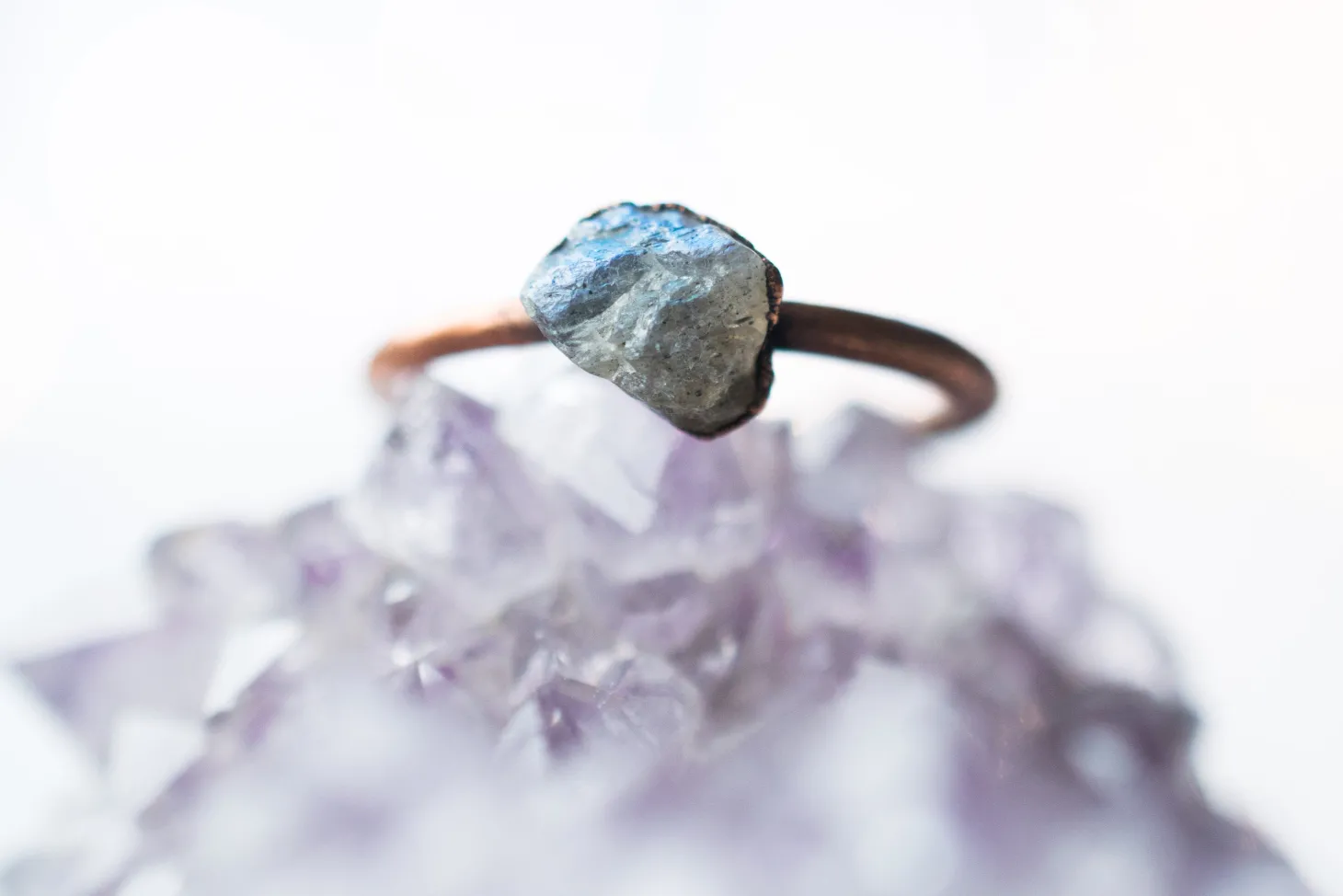 SALE Raw Labradorite ring | Gemstone stacking ring