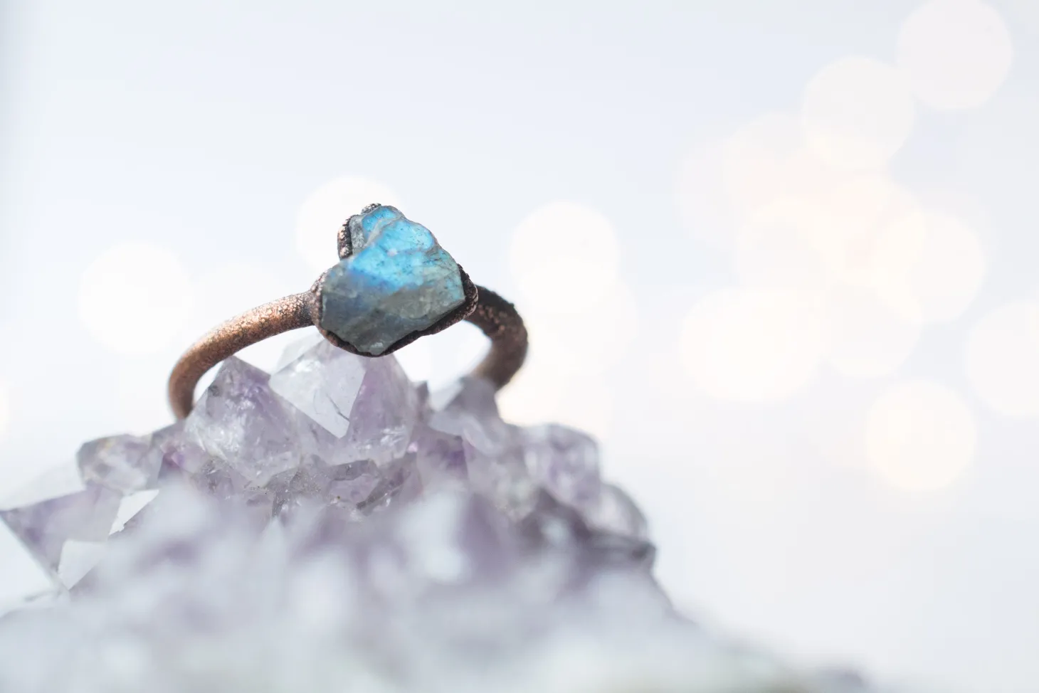 SALE Raw Labradorite ring | Gemstone stacking ring