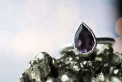 SALE Silver Amethyst statement ring | Amethyst teardrop ring