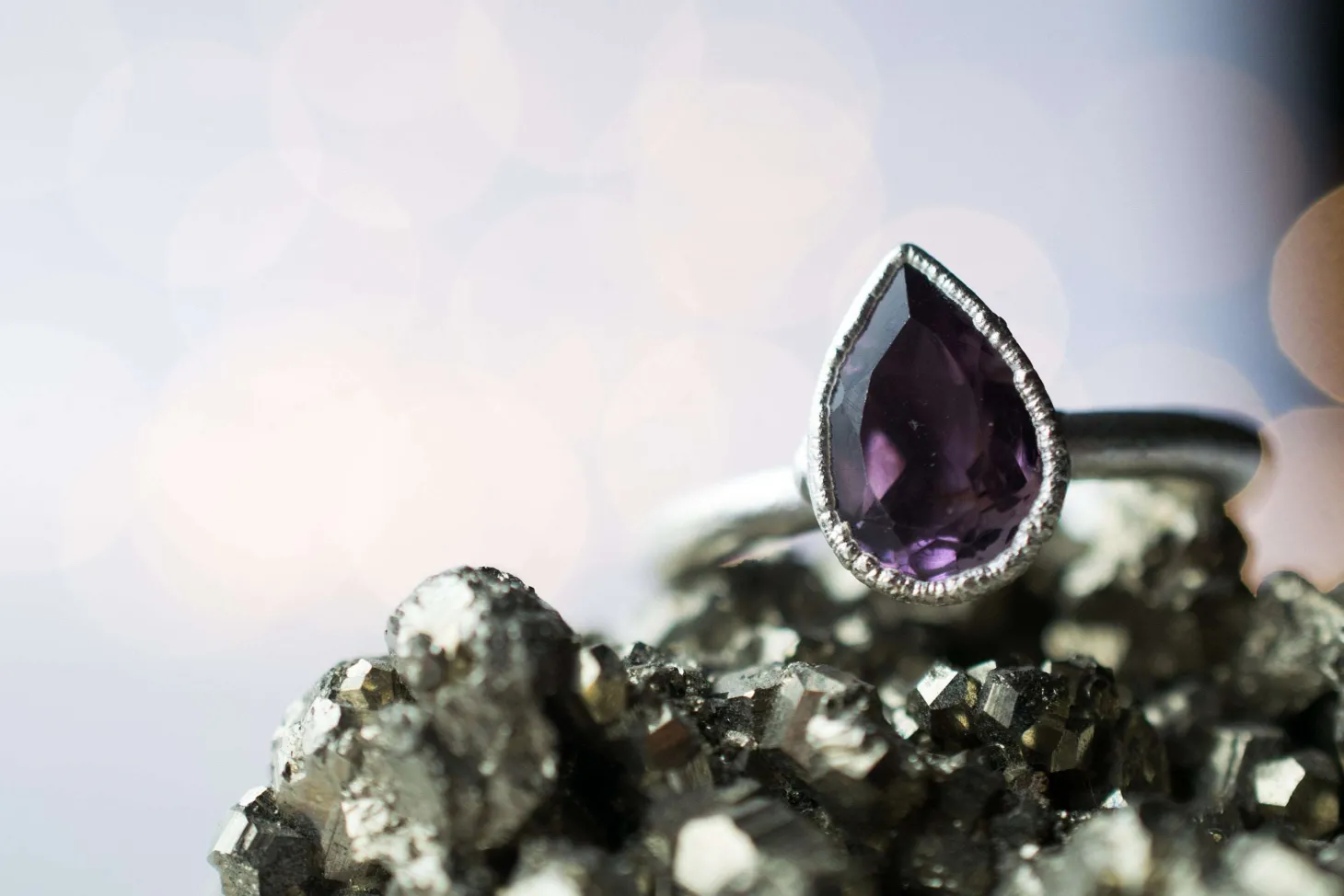 SALE Silver Amethyst statement ring | Amethyst teardrop ring