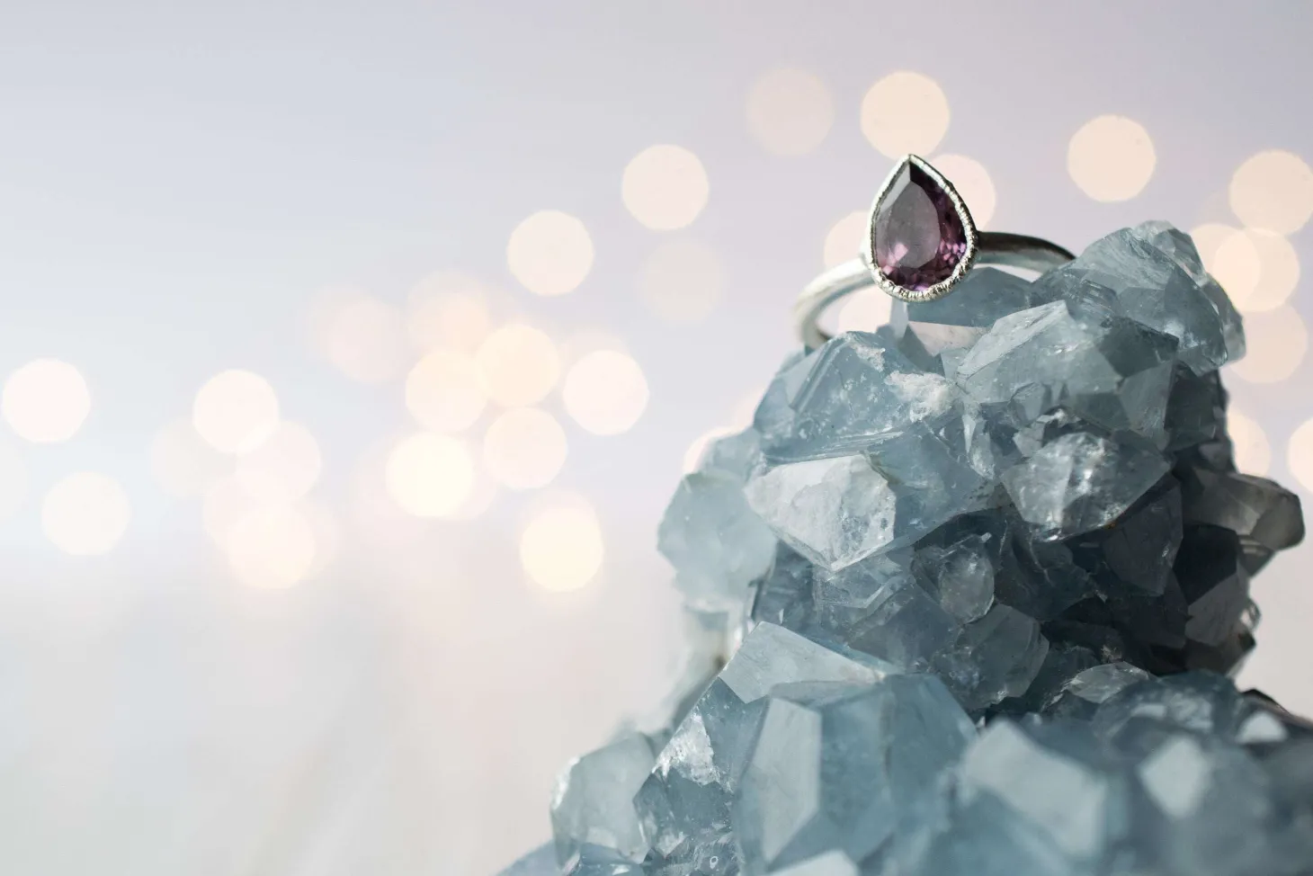 SALE Silver Amethyst statement ring | Amethyst teardrop ring