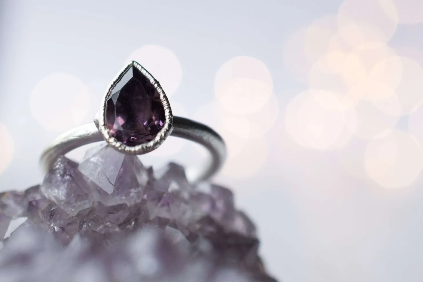 SALE Silver Amethyst statement ring | Amethyst teardrop ring