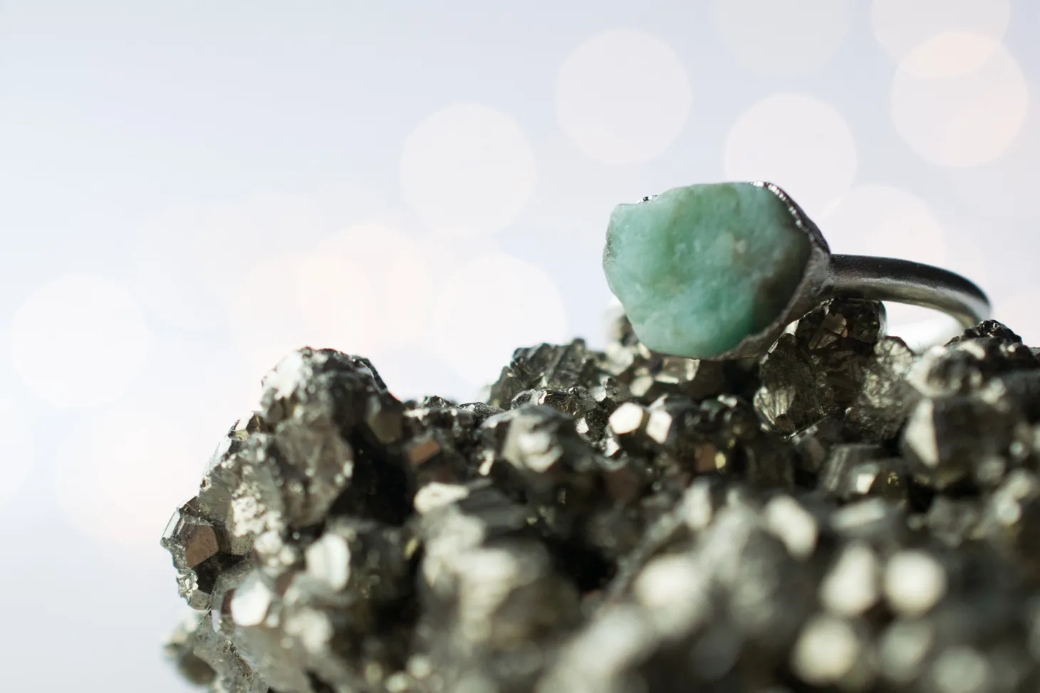 SALE Silver Emerald ring | Rough emerald ring