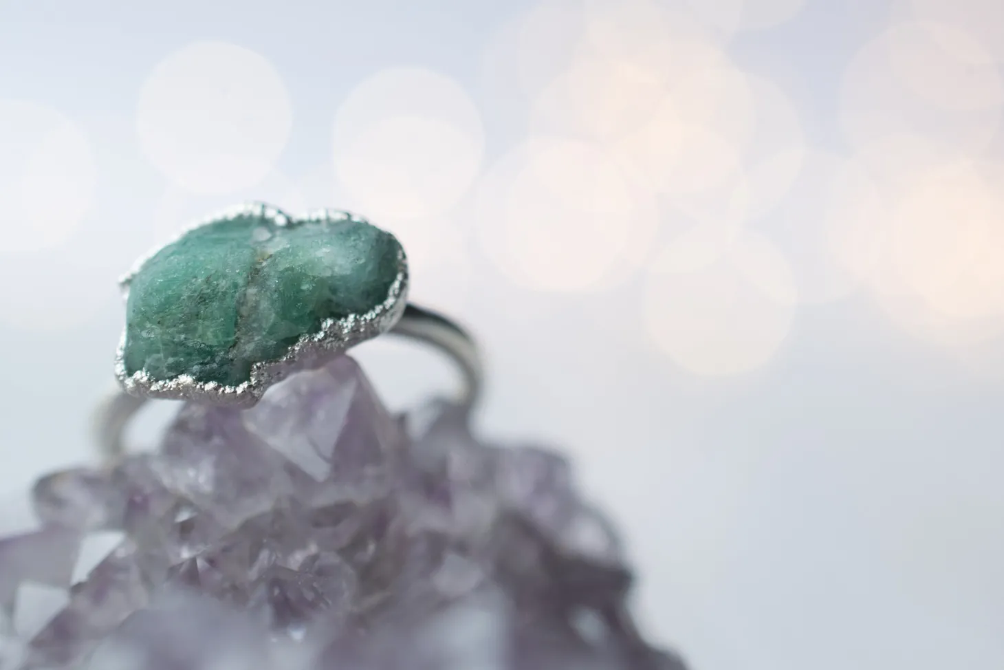 SALE Silver Emerald ring | Rough emerald ring