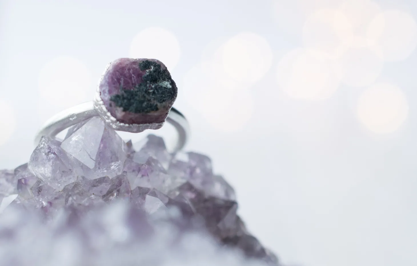 SALE Silver Ruby ring | Red ruby crystal ring
